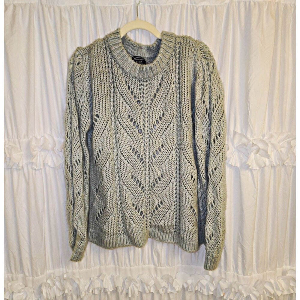 Abercrombie & Fitch Women's Gray Blue Open Knit Crew Neck Pullover Sweater XL